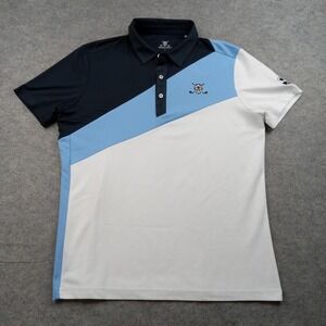 Chuco Golf Polo Shirt Mens Large Blue White Colorblock Skull‎ Logo Performance